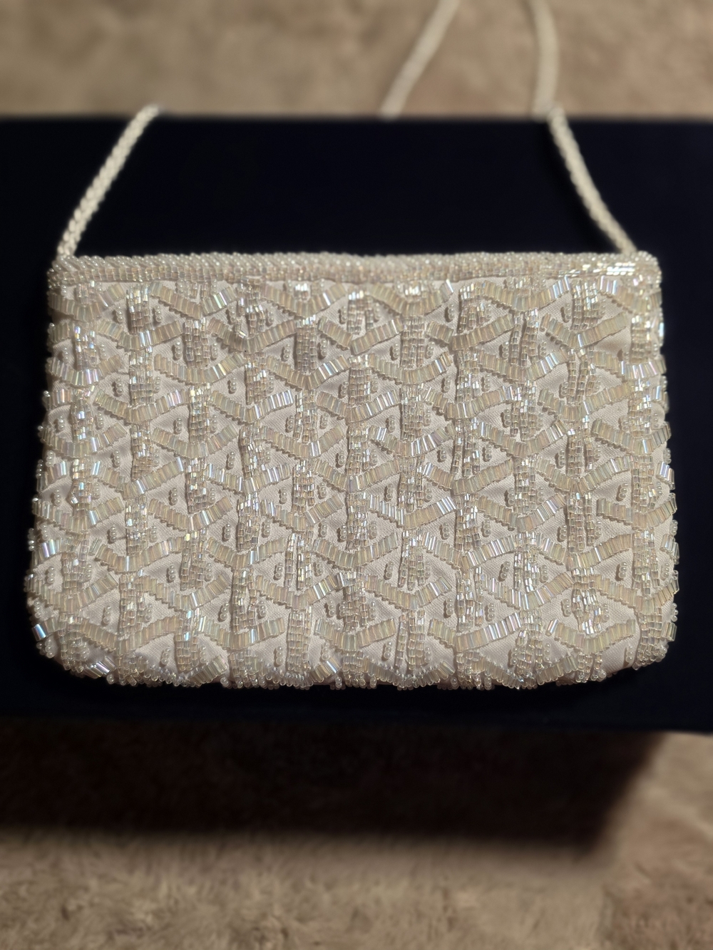 Elegant Carla Marchi Ivory Beaded Evening Clutch